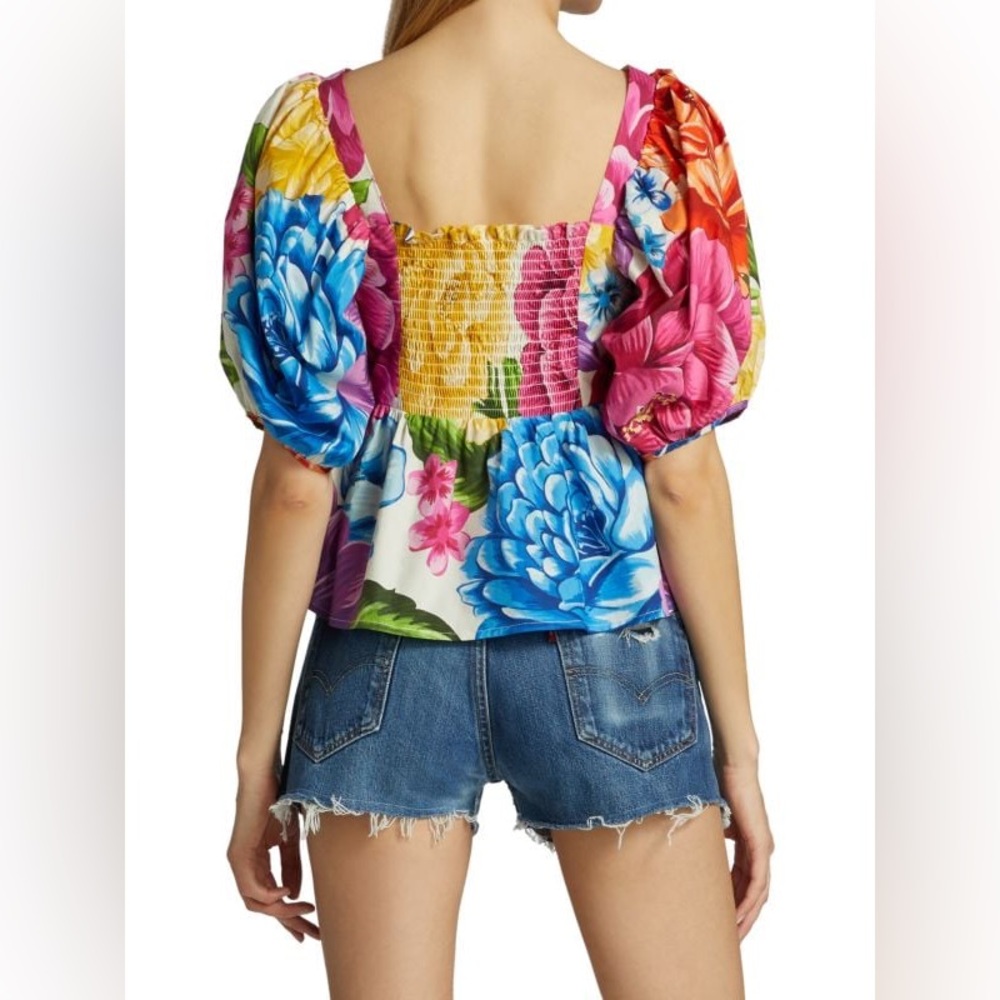 FARM Rio Rainbow Chita Floral Blouse Square Neck Puff Sleeve Boho Top | Size XS - Picture 12 of 12